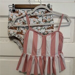 Kortni Jeane Pink & White Striped Tiger Tankini Set